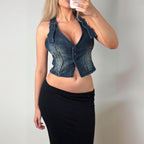 Blue denim cropped waist coat corset top
