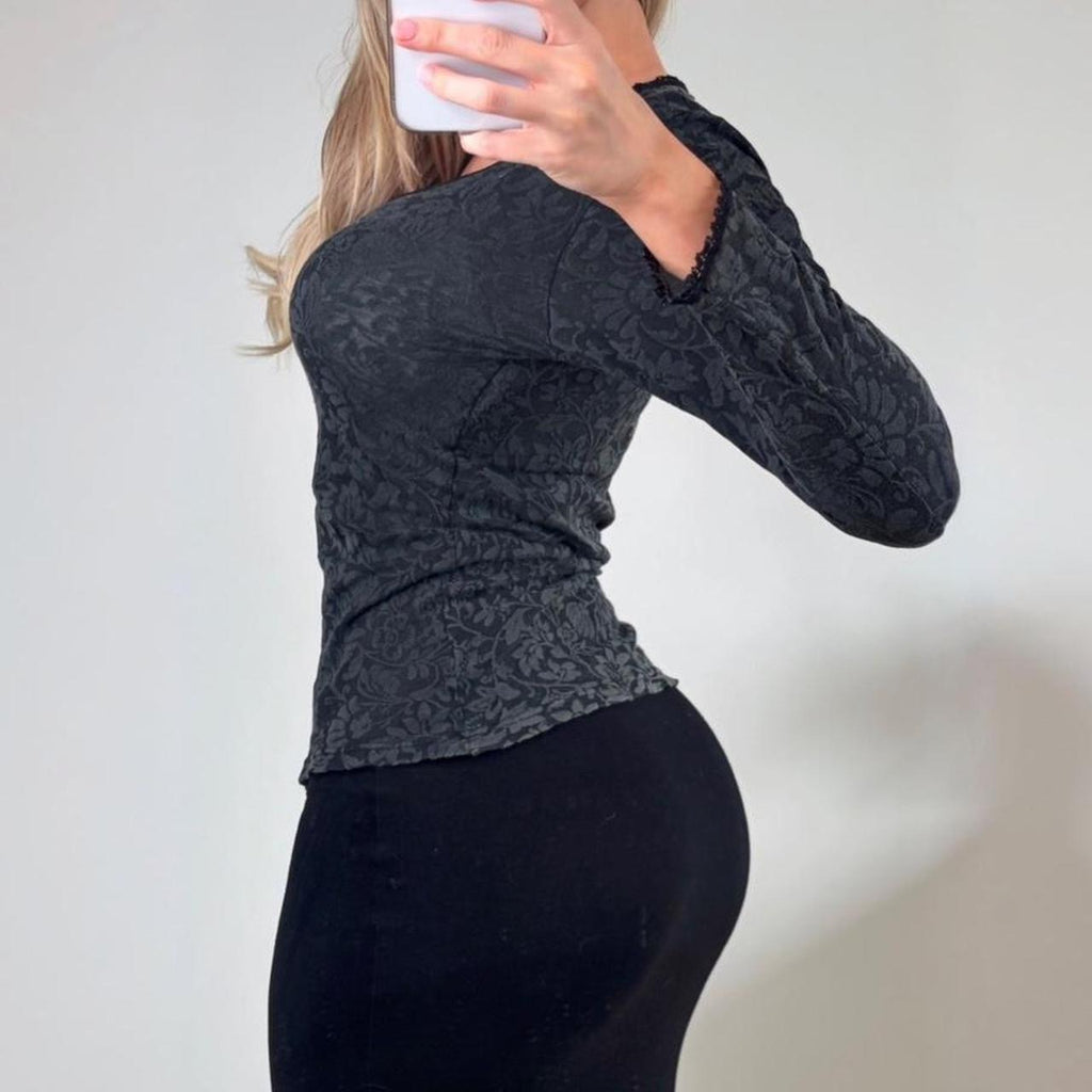 VINTAGE Dark grey floral long sleeve top