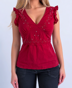 Vintage red striped blouse top