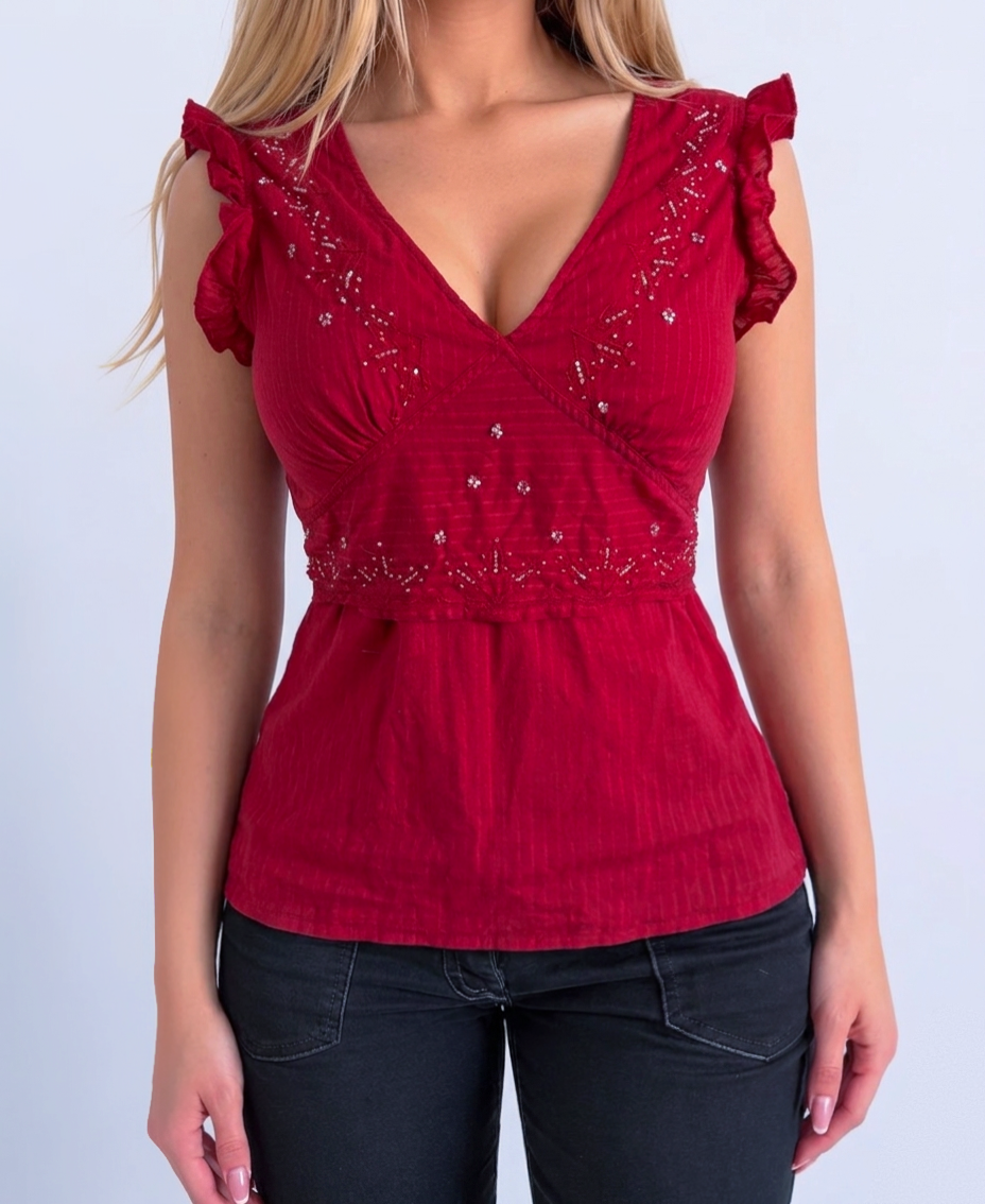Vintage red striped blouse top
