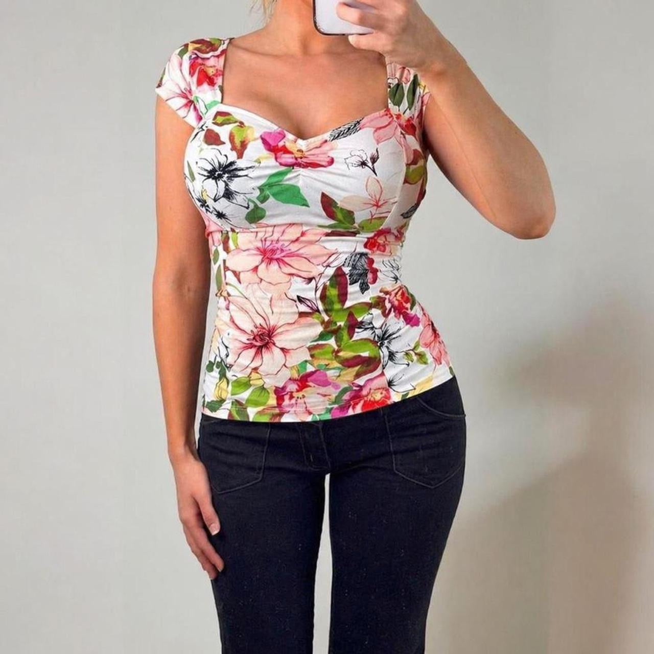 VINTAGE GUESS White floral bodycon top