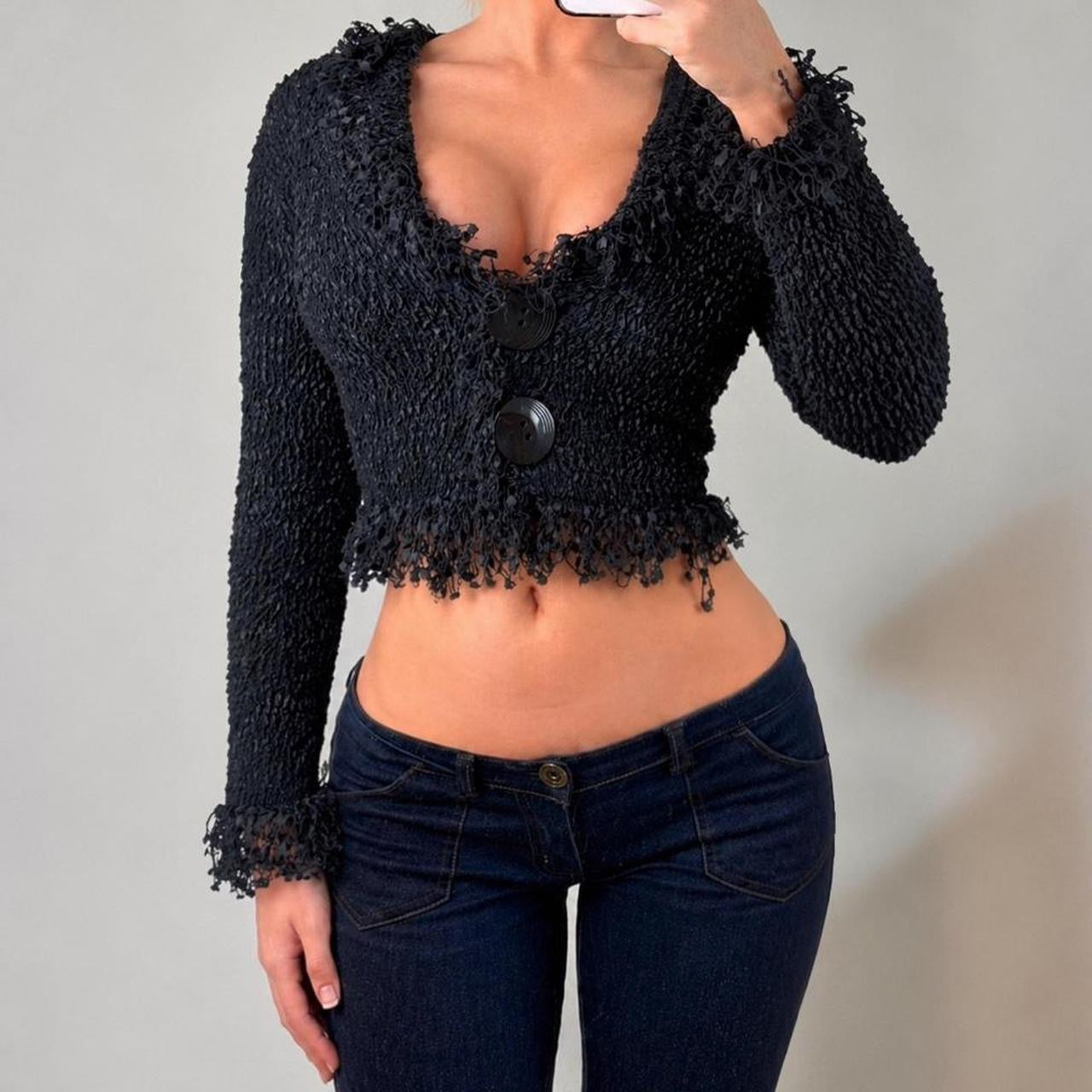 VINTAGE Black knit long sleeve cardigan top