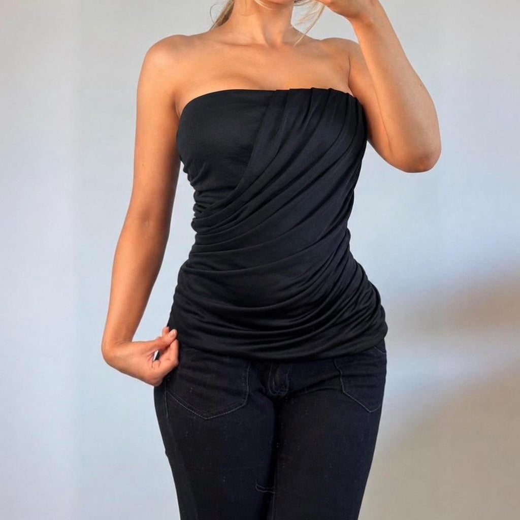 Black strapless bodycon wrap top