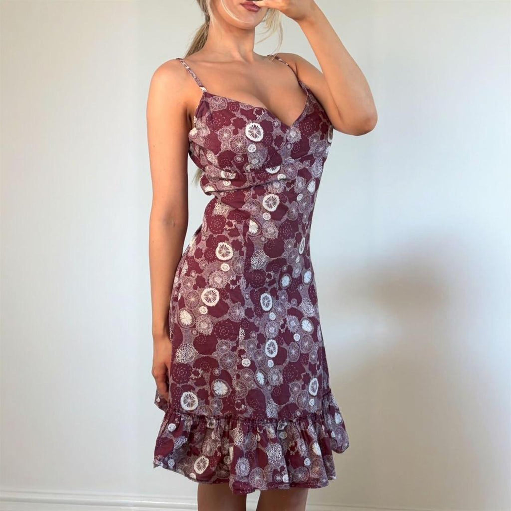 Vintage Burgundy purple white floral midi dress