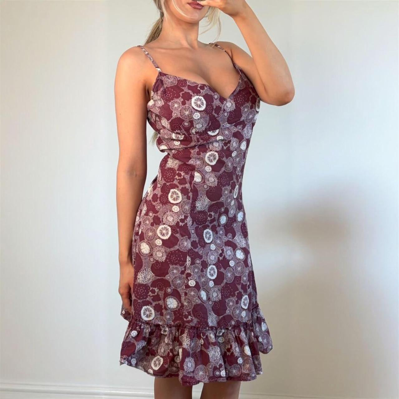 Vintage Burgundy purple white floral midi dress