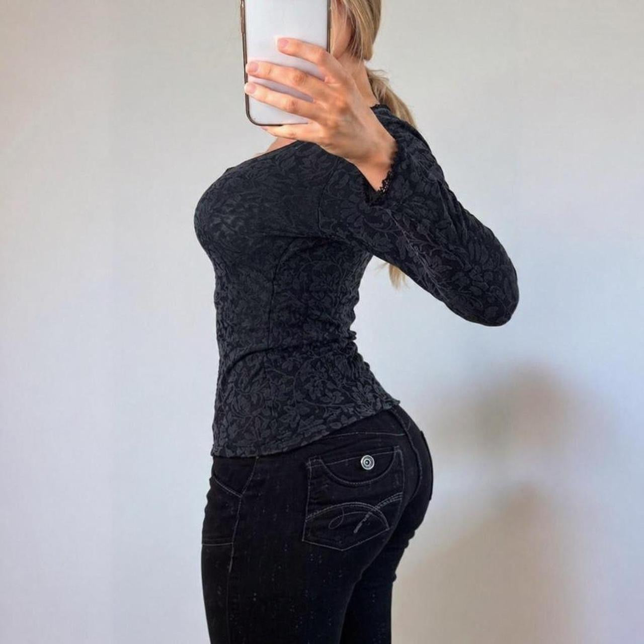 VINTAGE Dark grey floral long sleeve top