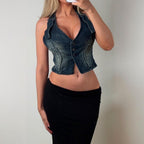 Blue denim cropped waist coat corset top