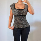VINTAGE Leopard print milkmaid blouse top