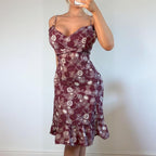 Vintage Burgundy purple white floral midi dress