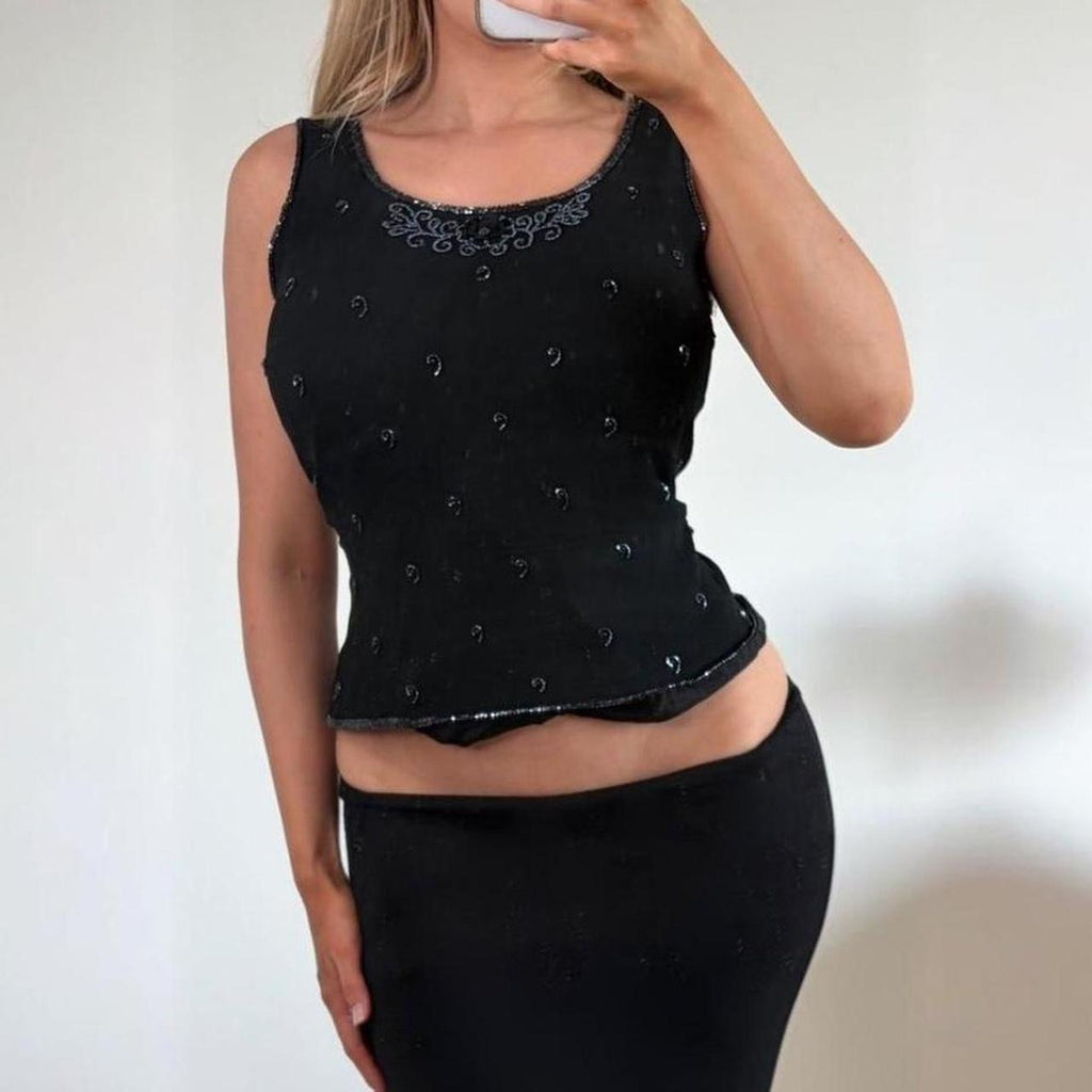 VINTAGE Black sequin beaded tank top