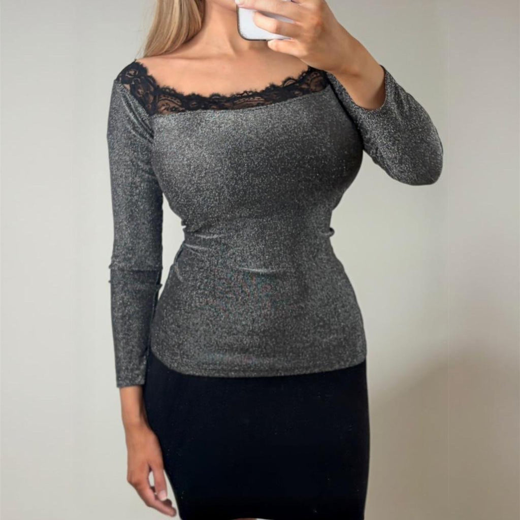 Silver sparkly long sleeve top