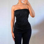 Black strapless bodycon wrap top