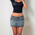 VINTAGE Blue denim mini skirt with buckles