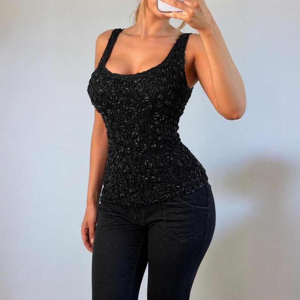 VINTAGE BEBE black rose cami vest top