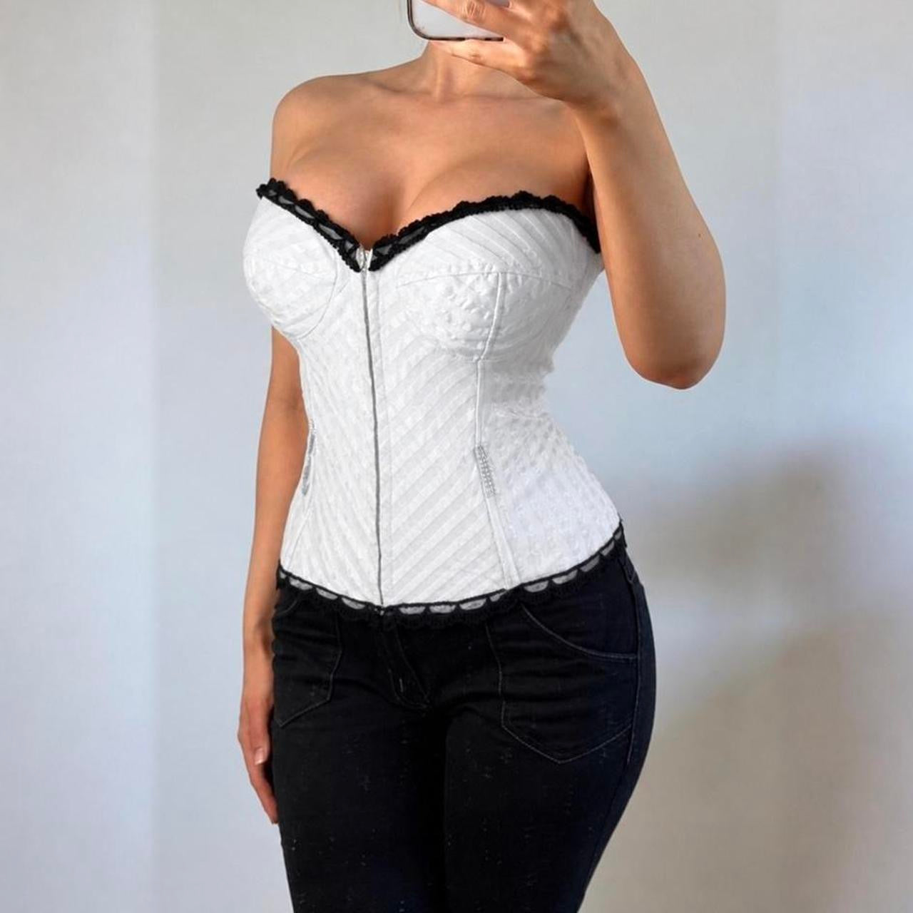 VINTAGE white striped corset top
