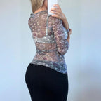 VINTAGE purple floral 3/4 length sleeve top