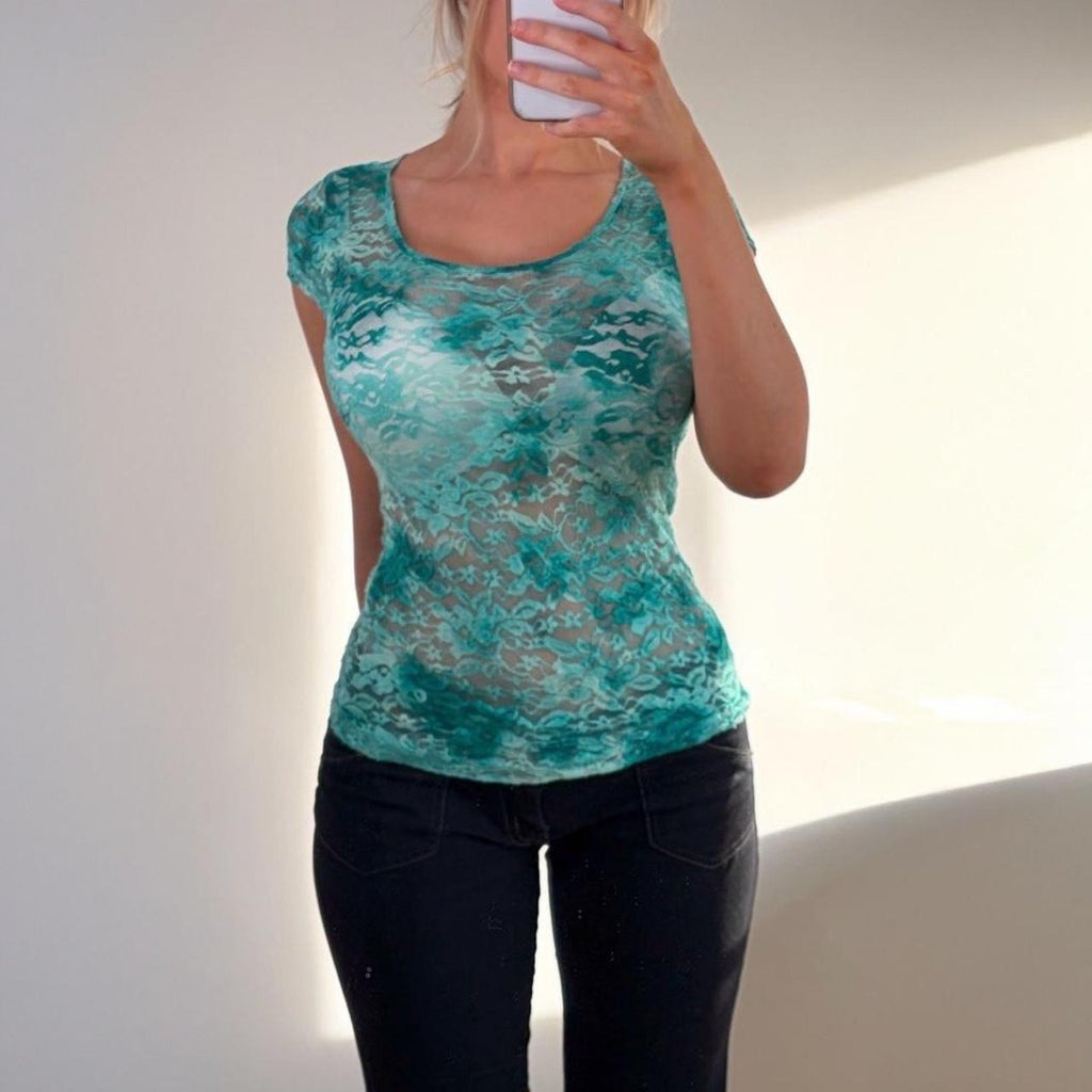 VINTAGE teal blue lace top