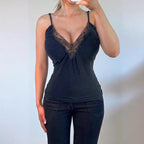 VINTAGE black lace trim cami vest top