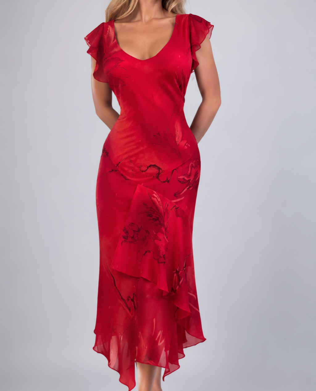 Vintage floral red maxi dress