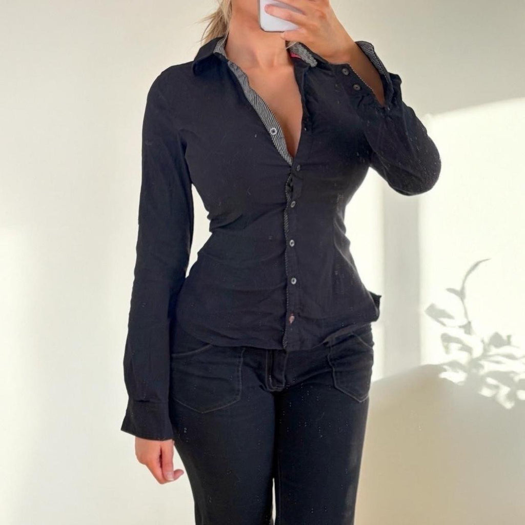 VINTAGE black pinstripe long sleeve shirt