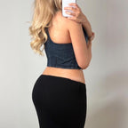 Blue denim cropped waist coat corset top