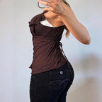 VINTAGE Brown short sleeve blouse top