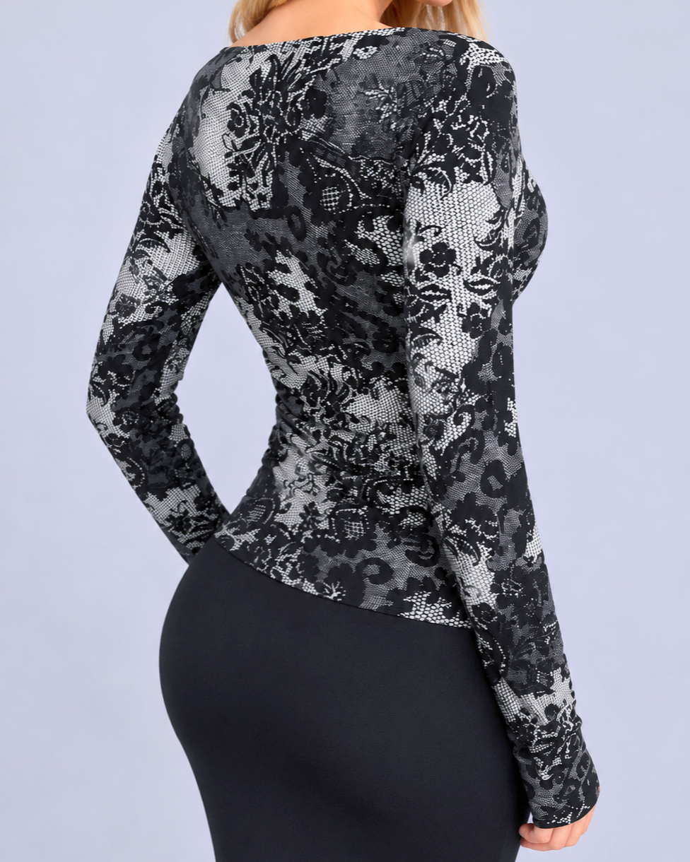 Vintage black wrap long sleeve top