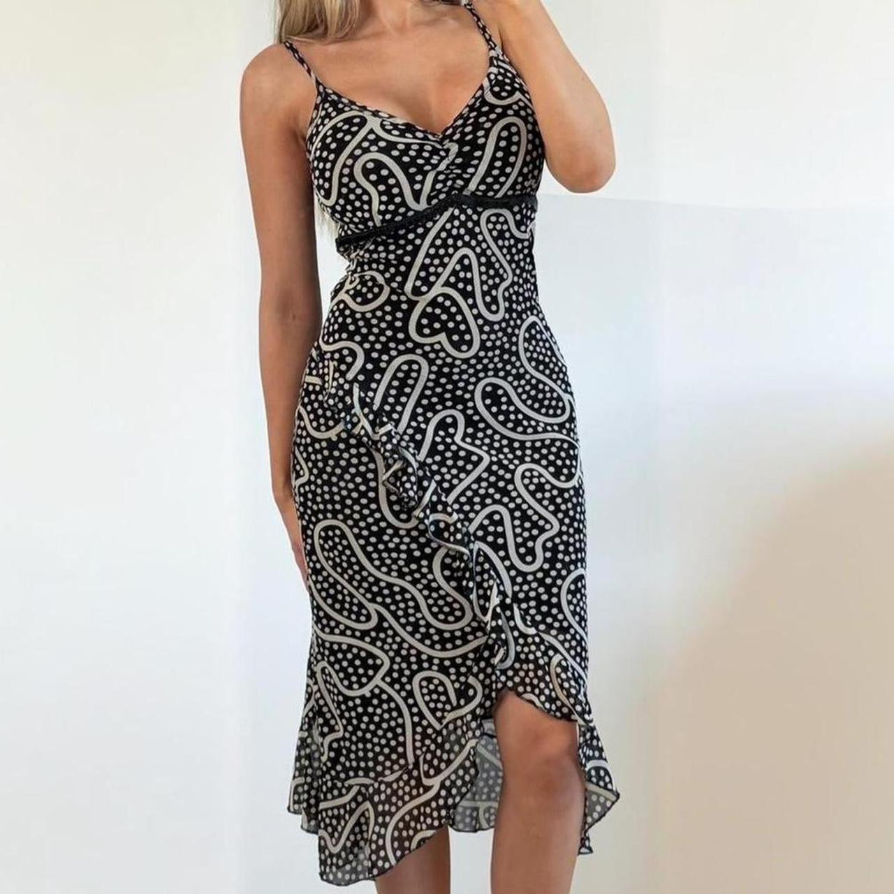VINTAGE black and white ruffle maxi dress