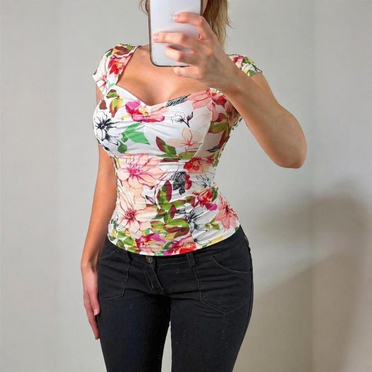 VINTAGE GUESS White floral bodycon top