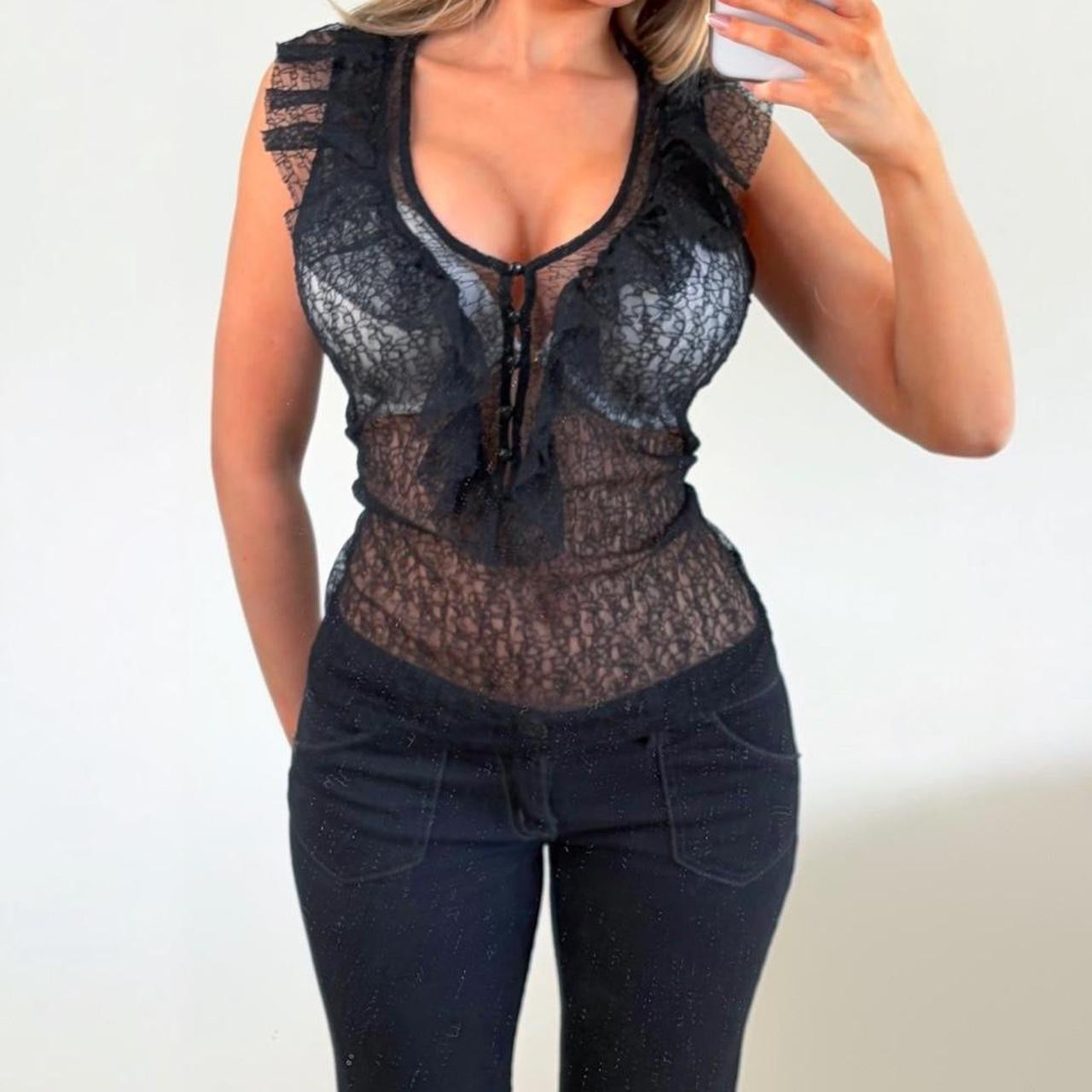 VINTAGE black lace blouse top