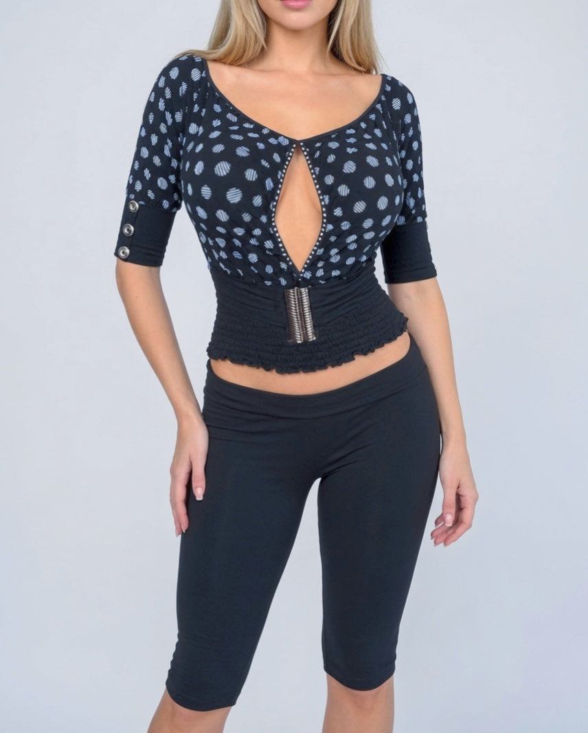 Vintage black polka dot blouse top