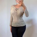 VINTAGE Beige crotchet long sleeve blouse top