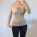 VINTAGE Beige crotchet long sleeve blouse top