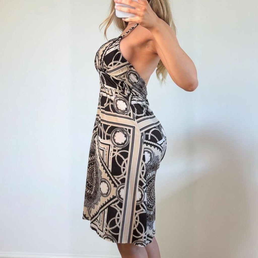 VINTAGE patterned halter neck midi dress