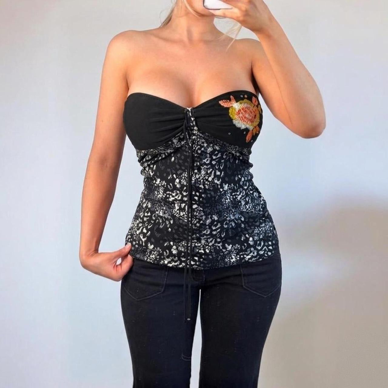 VINTAGE ruched black tankini strapless swimsuit corset top