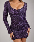 VINTAGE Purple paisley long sleeve mini dress