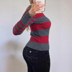 VINTAGE Red and grey striped jumper