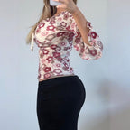 VINTAGE Pink floral milkmaid long sleeve blouse top