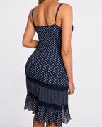 Navy blue mesh polka dot midi dress