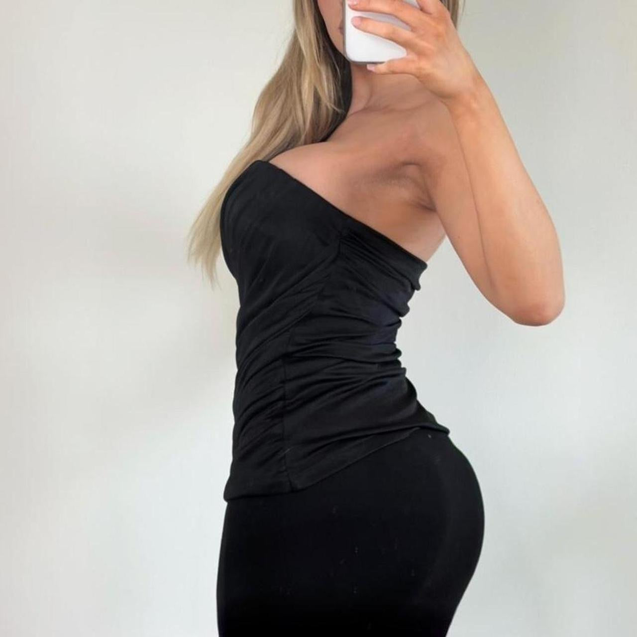 Black strapless bodycon wrap top