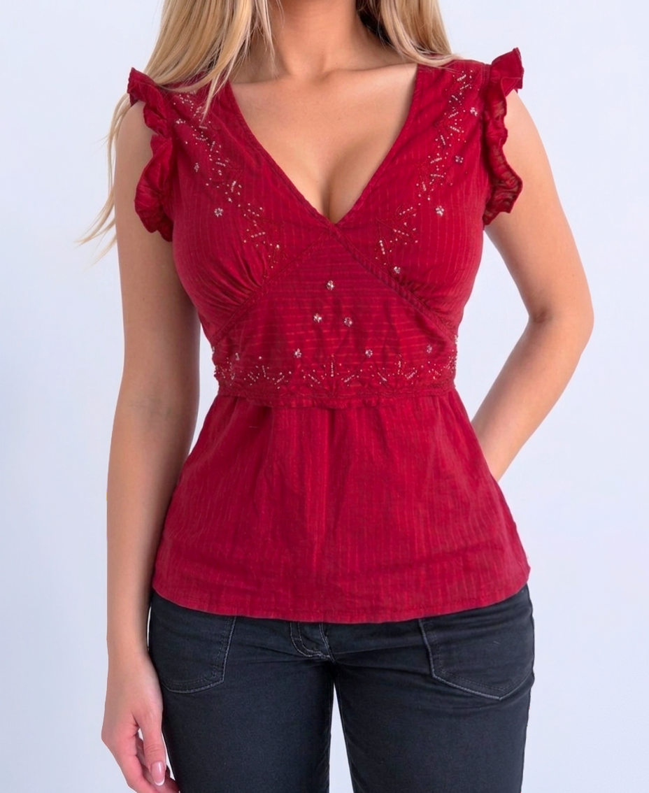 Vintage red striped blouse top