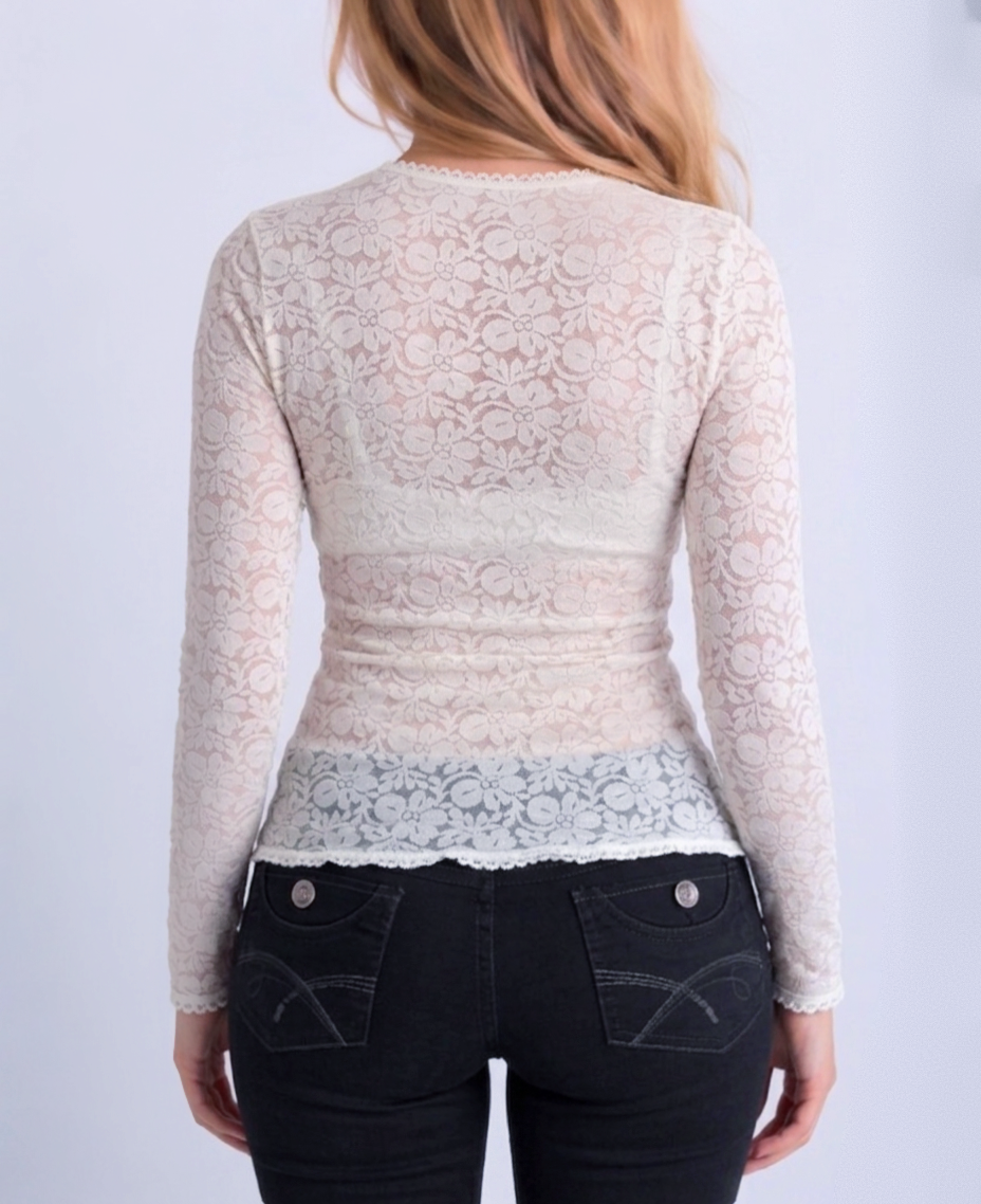 Vintage white lace long sleeve top