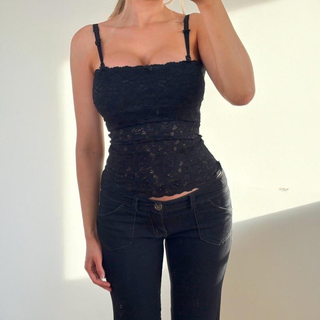 VINTAGE black lace cami top