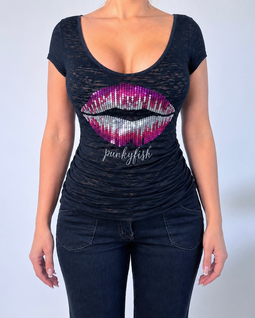 Vintage Punkyfish black sequin baby tee
