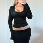 VINTAGE black long sleeve top lace trim