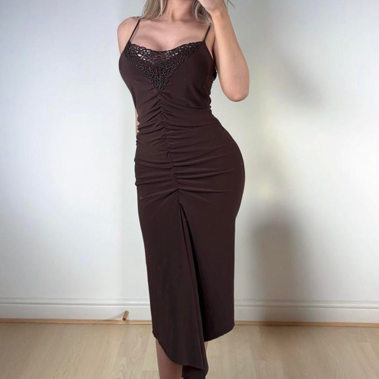 VINTAGE brown ruched maxi dress