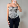 Silver black floral boned corset top