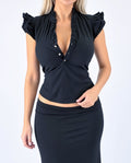 Vintage Black ruffle button up blouse shirt top