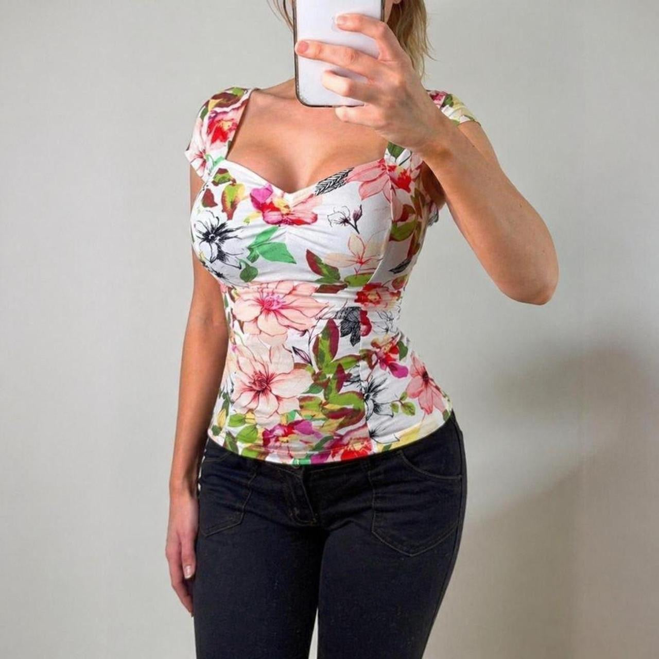VINTAGE GUESS White floral bodycon top