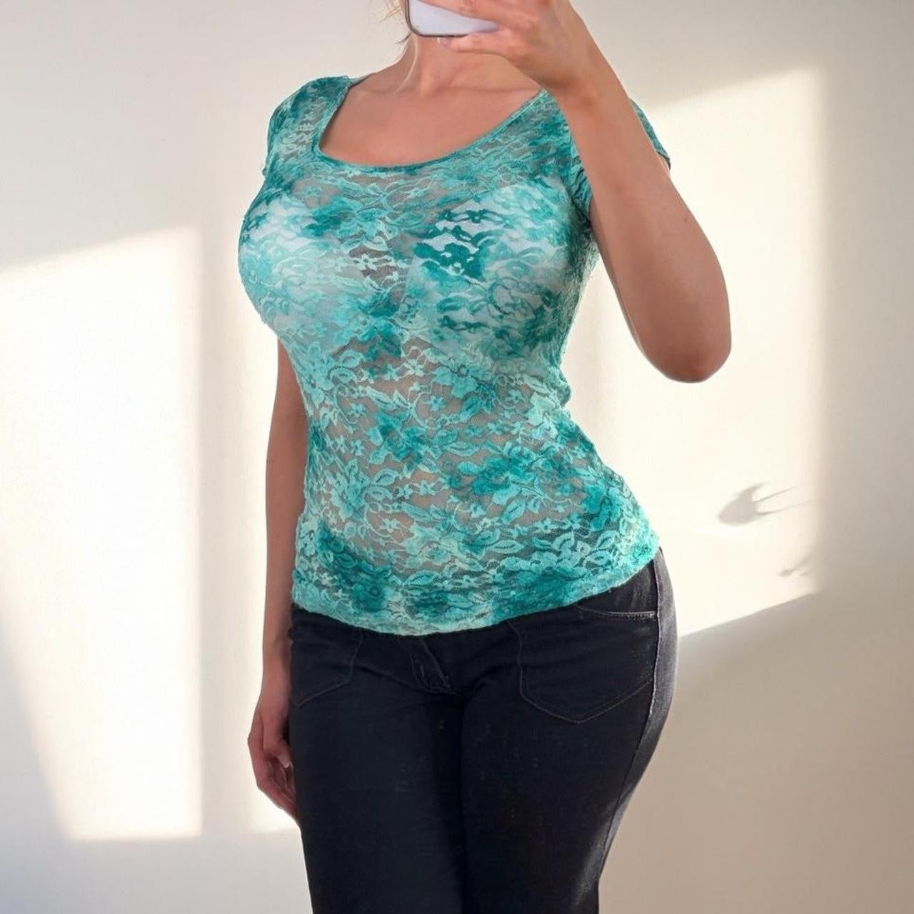 VINTAGE teal blue lace top